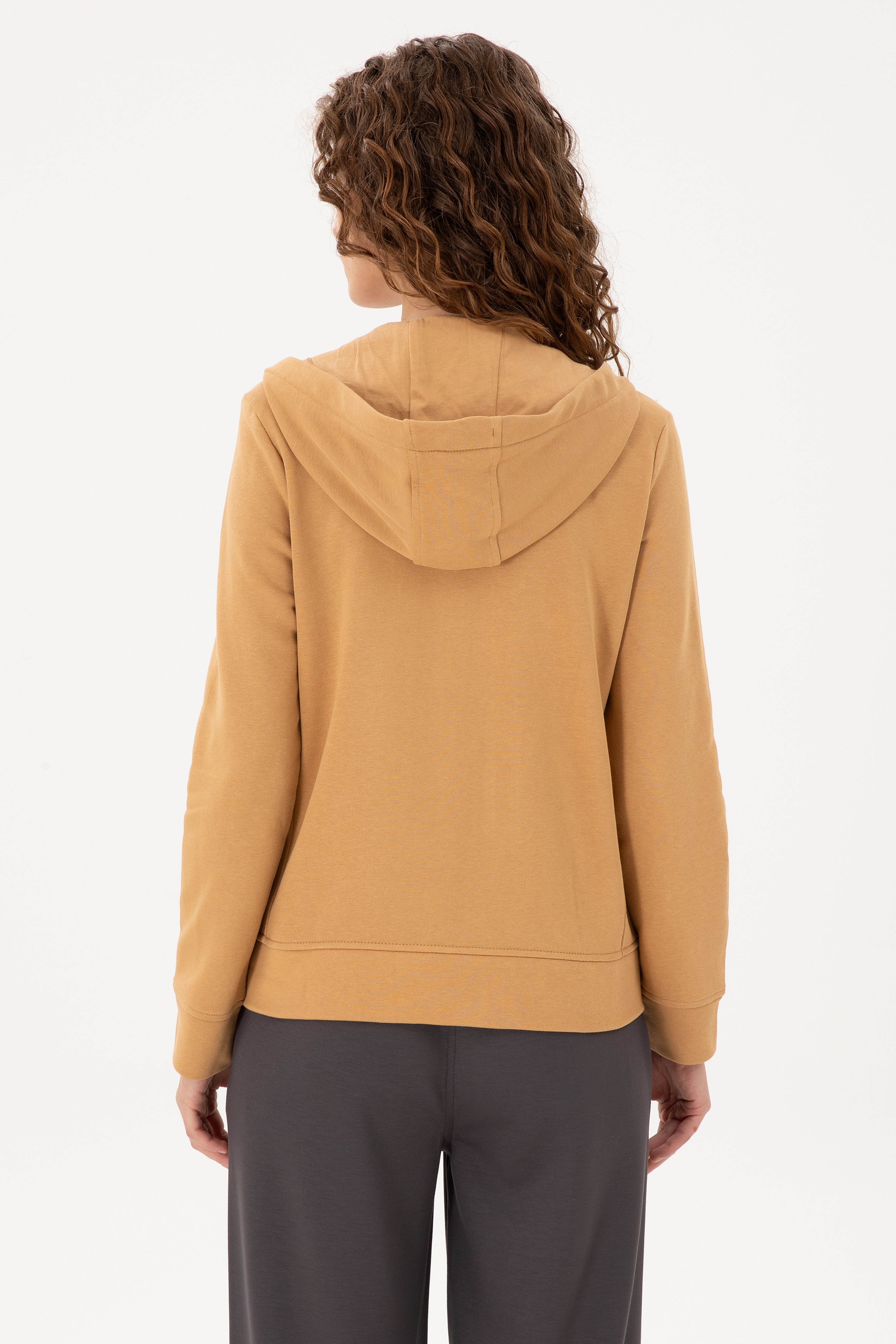Kadın Camel Basic Kapüşonlu Sweatshirt - Image 5