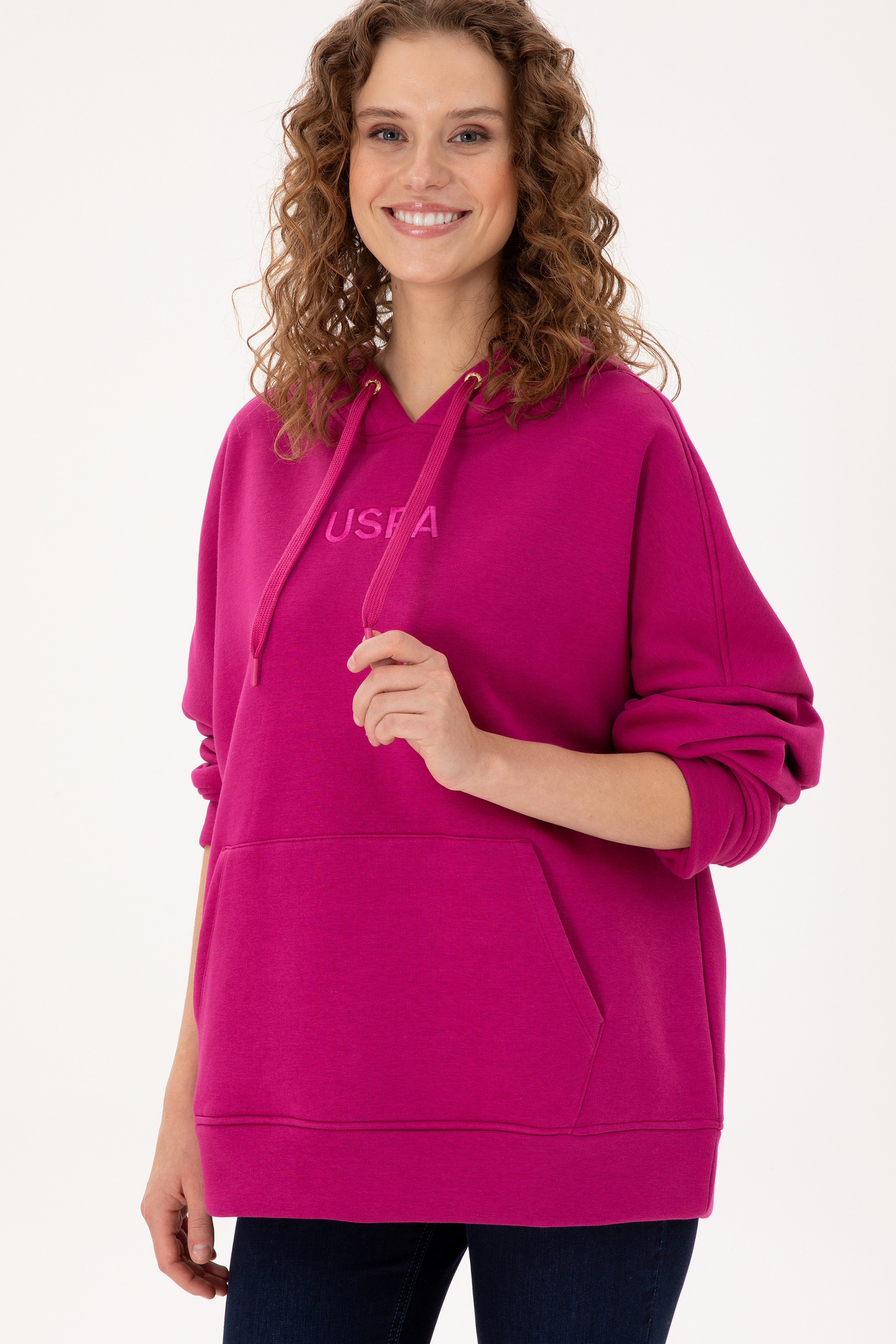 Kadın Fuşya Kapüşonlu Sweatshirt