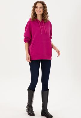 Kadın Fuşya Kapüşonlu Sweatshirt - 50292370010