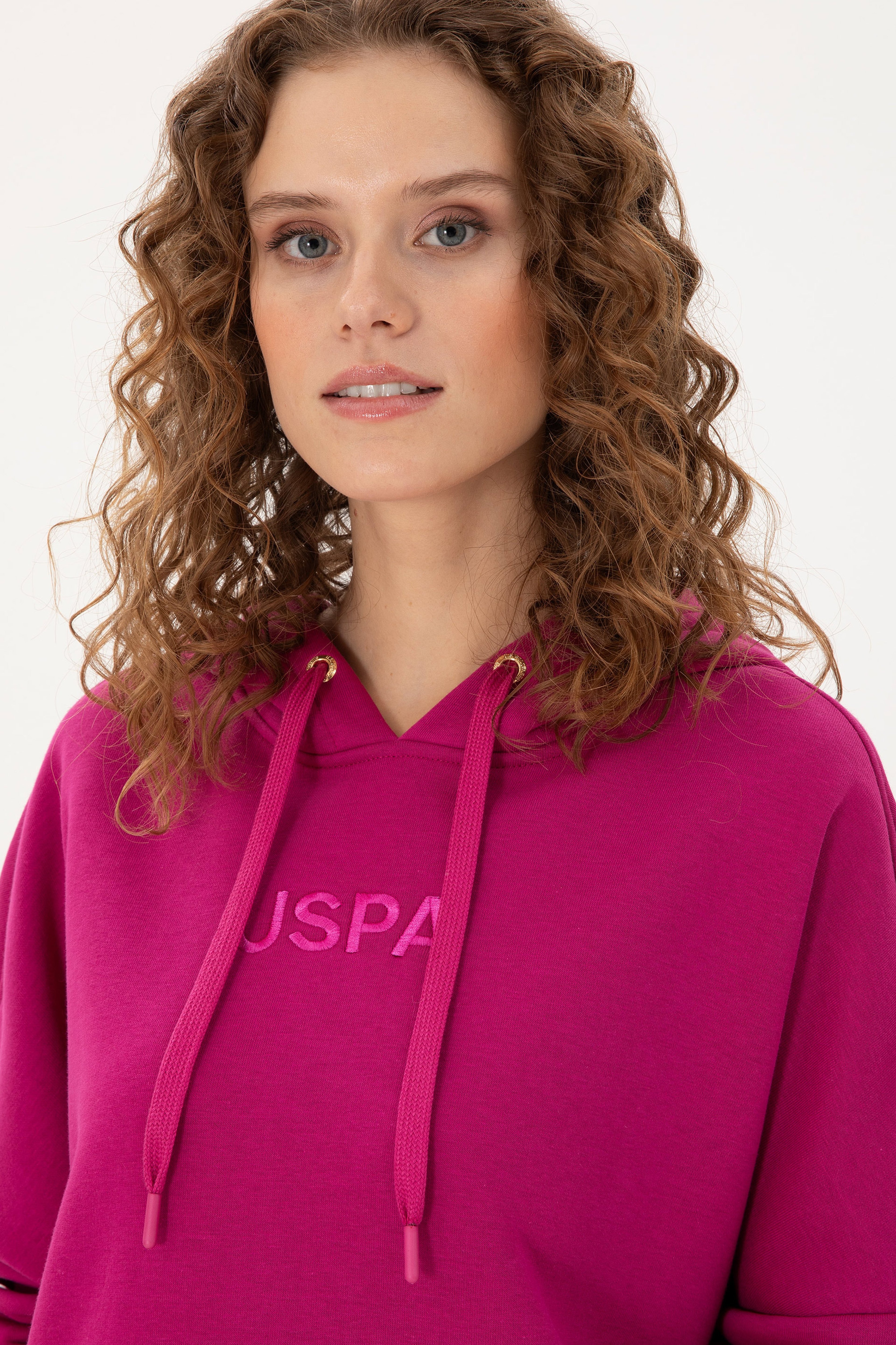 Kadın Fuşya Kapüşonlu Sweatshirt - Image 2