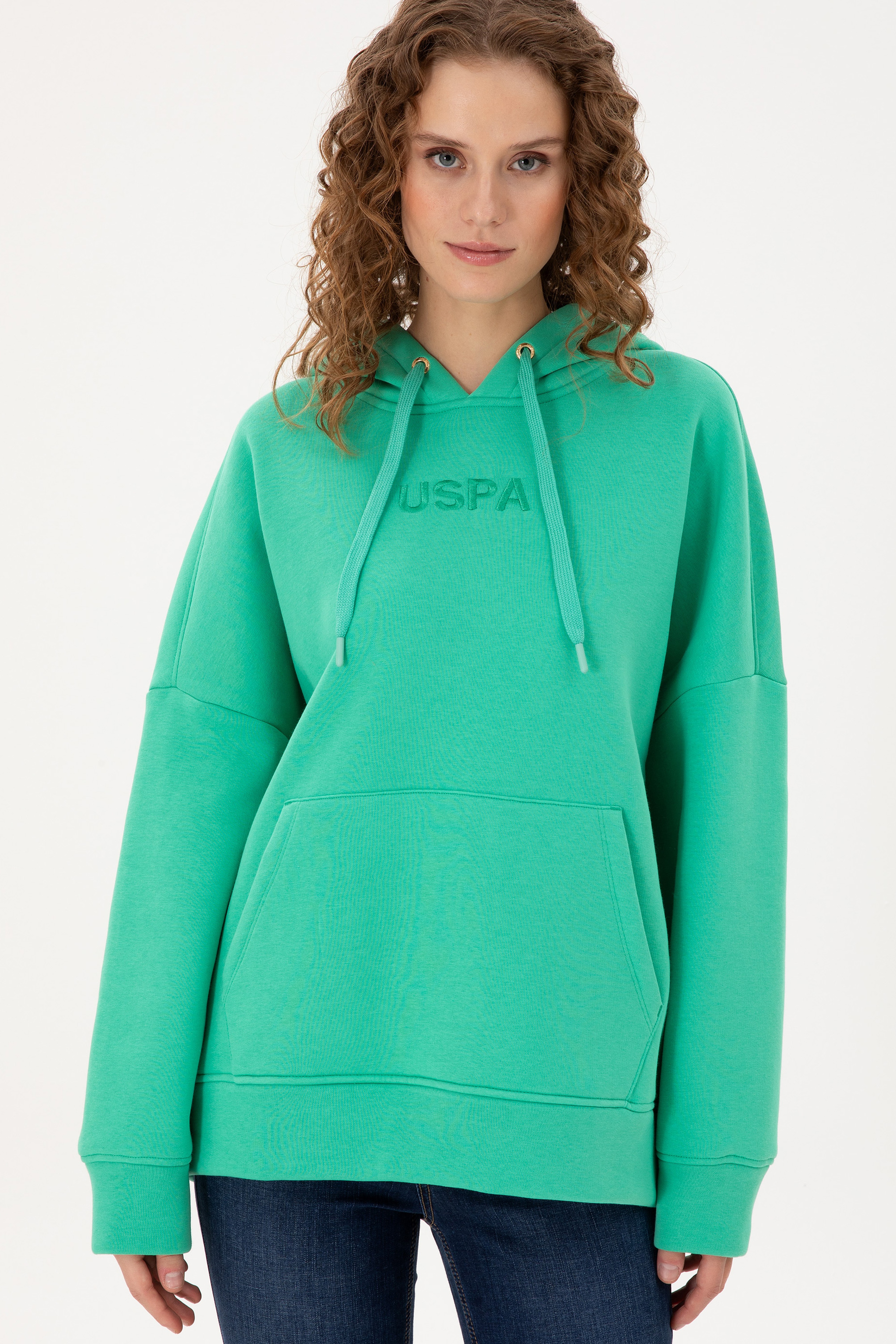 Kadın Mint Kapüşonlu Sweatshirt - Image 3
