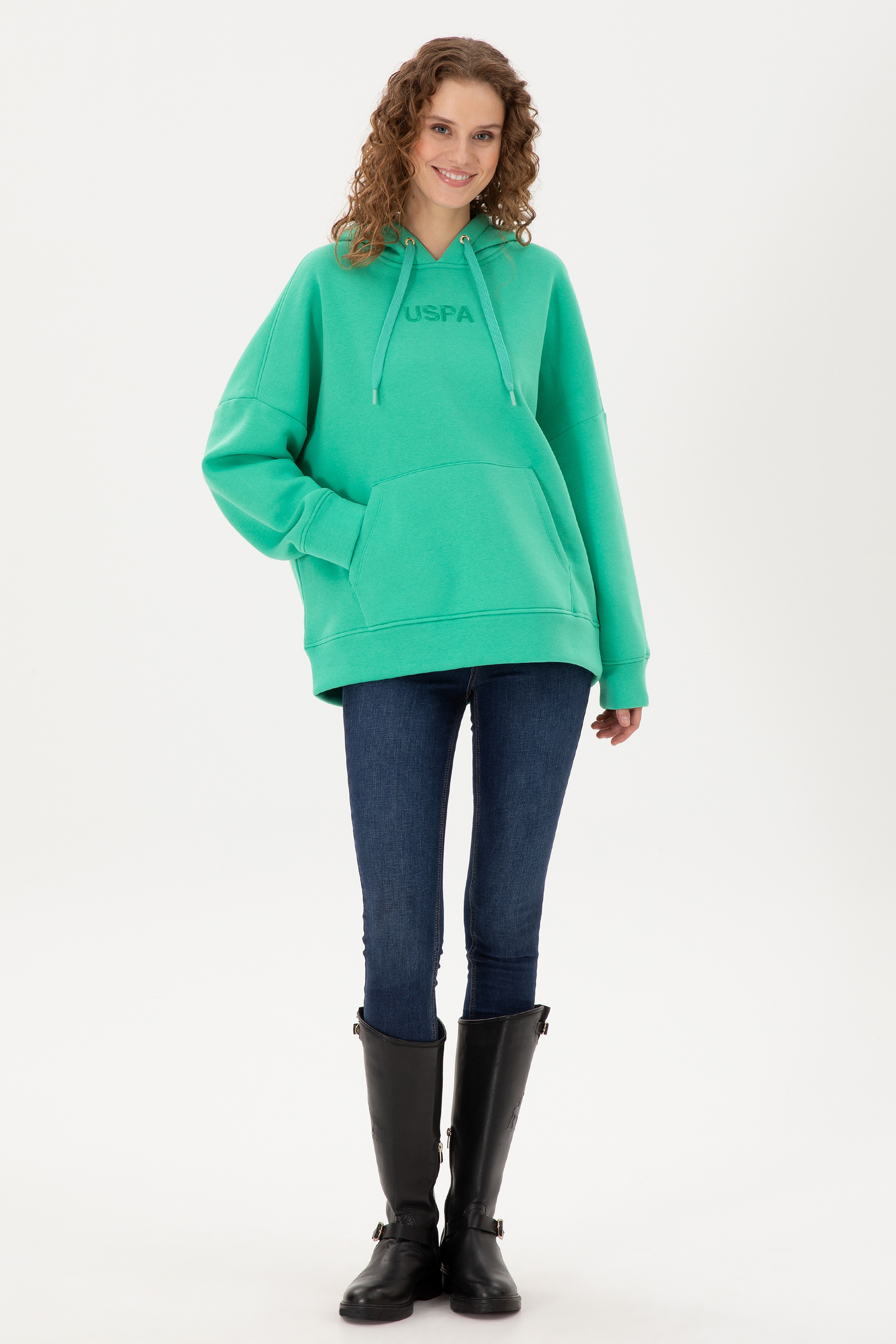 Kadın Mint Kapüşonlu Sweatshirt - Image 4
