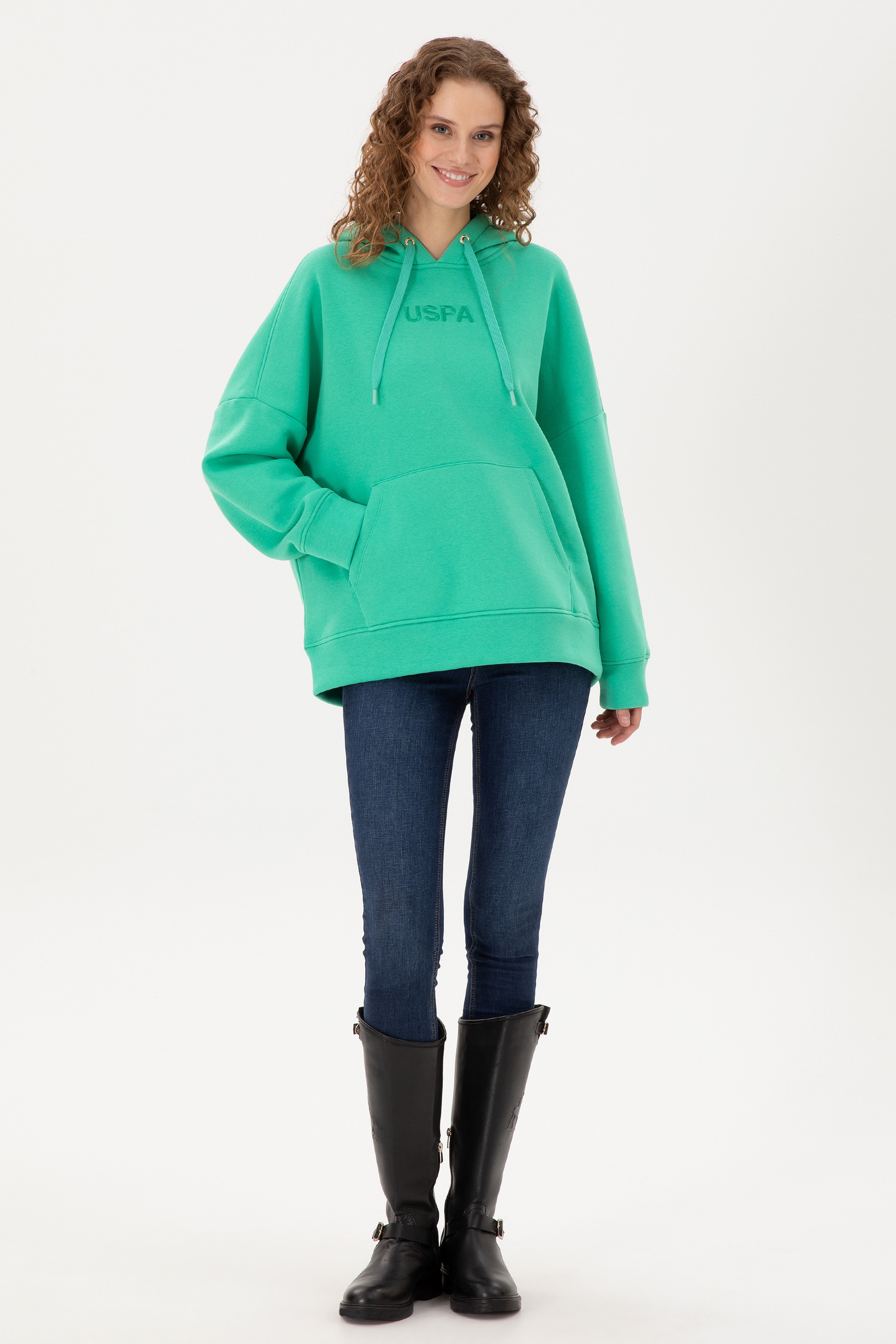 Kadın Mint Kapüşonlu Sweatshirt