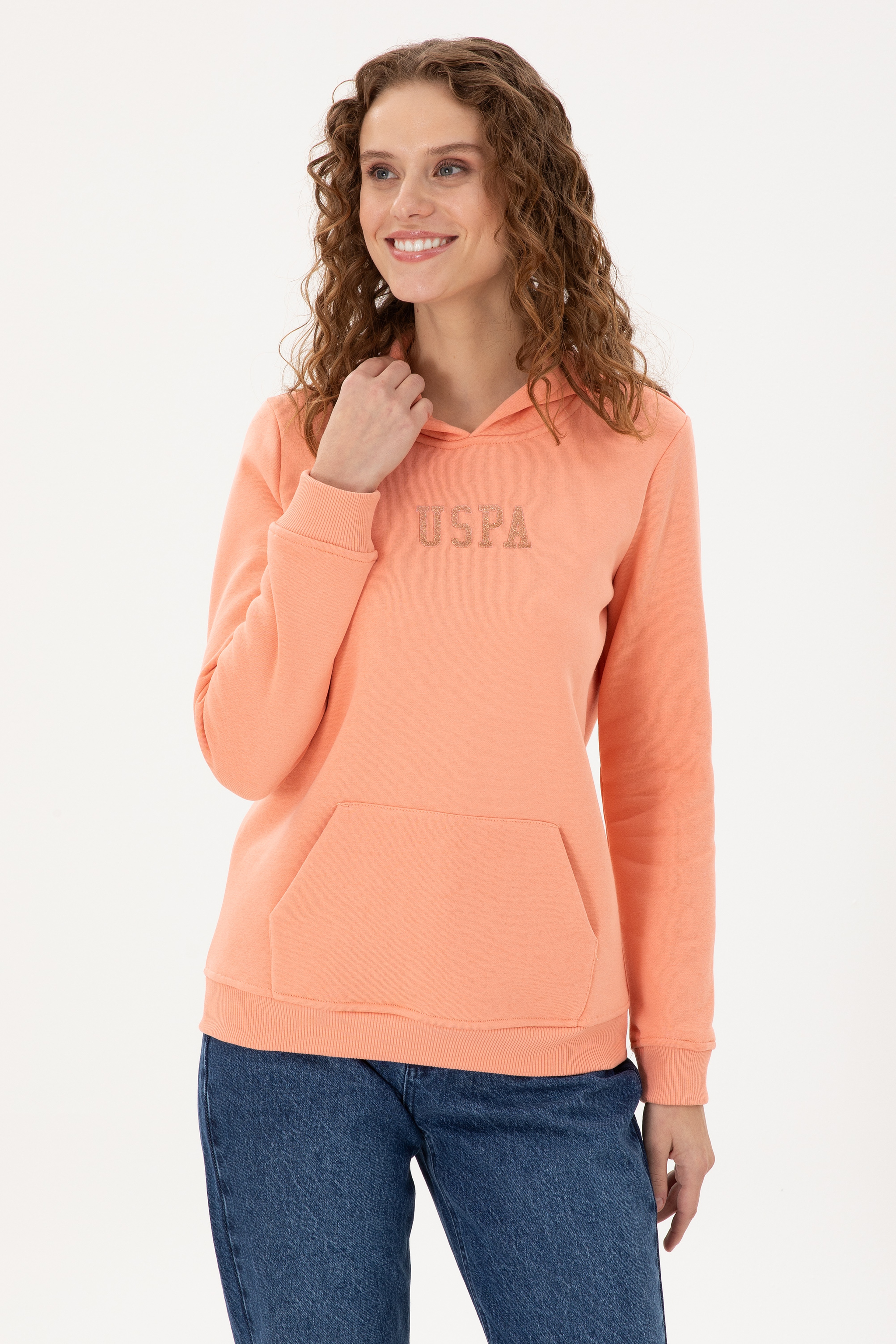 Kadın Somon Basic Kapüşonlu Sweatshirt - Image 1