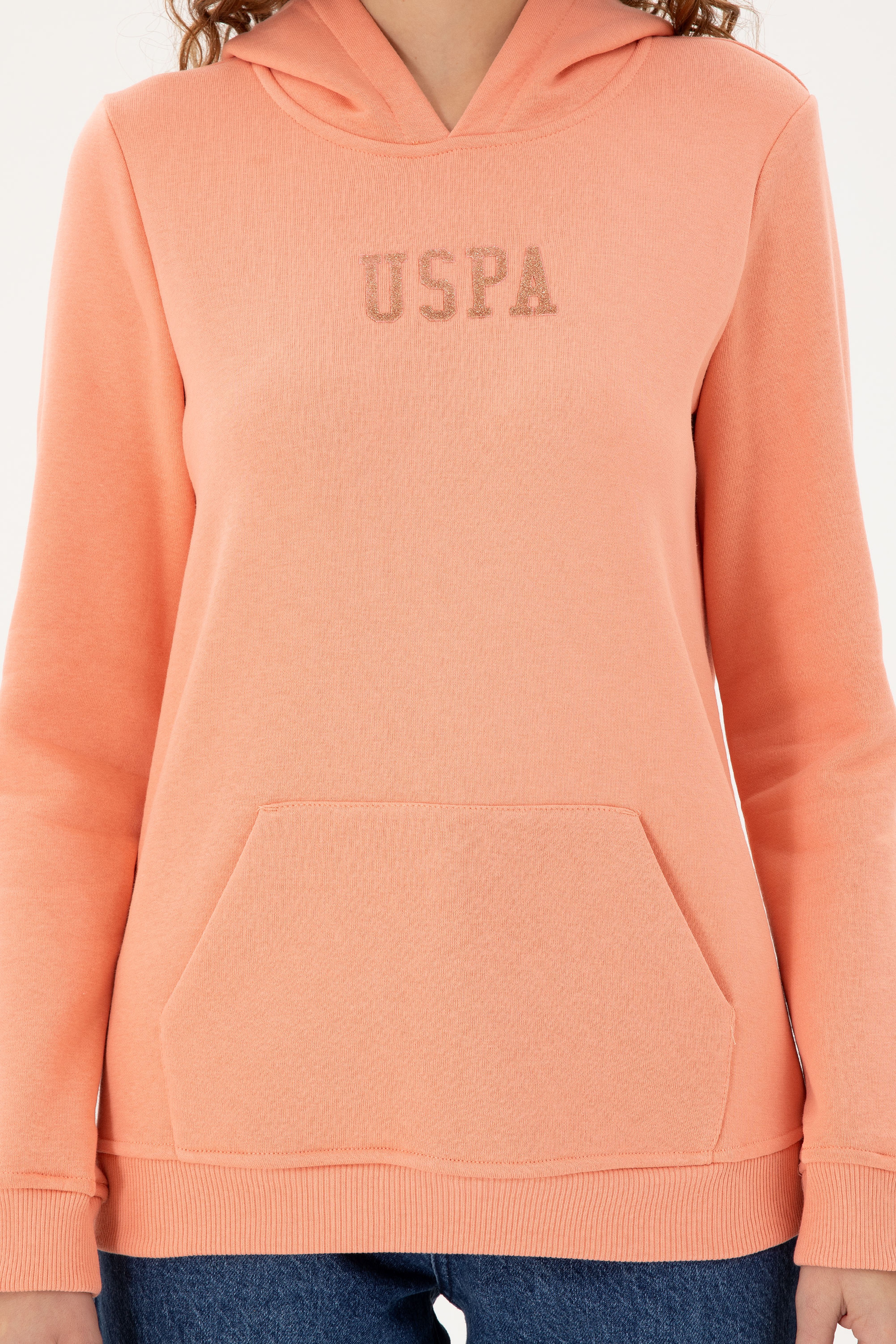 Kadın Somon Basic Kapüşonlu Sweatshirt