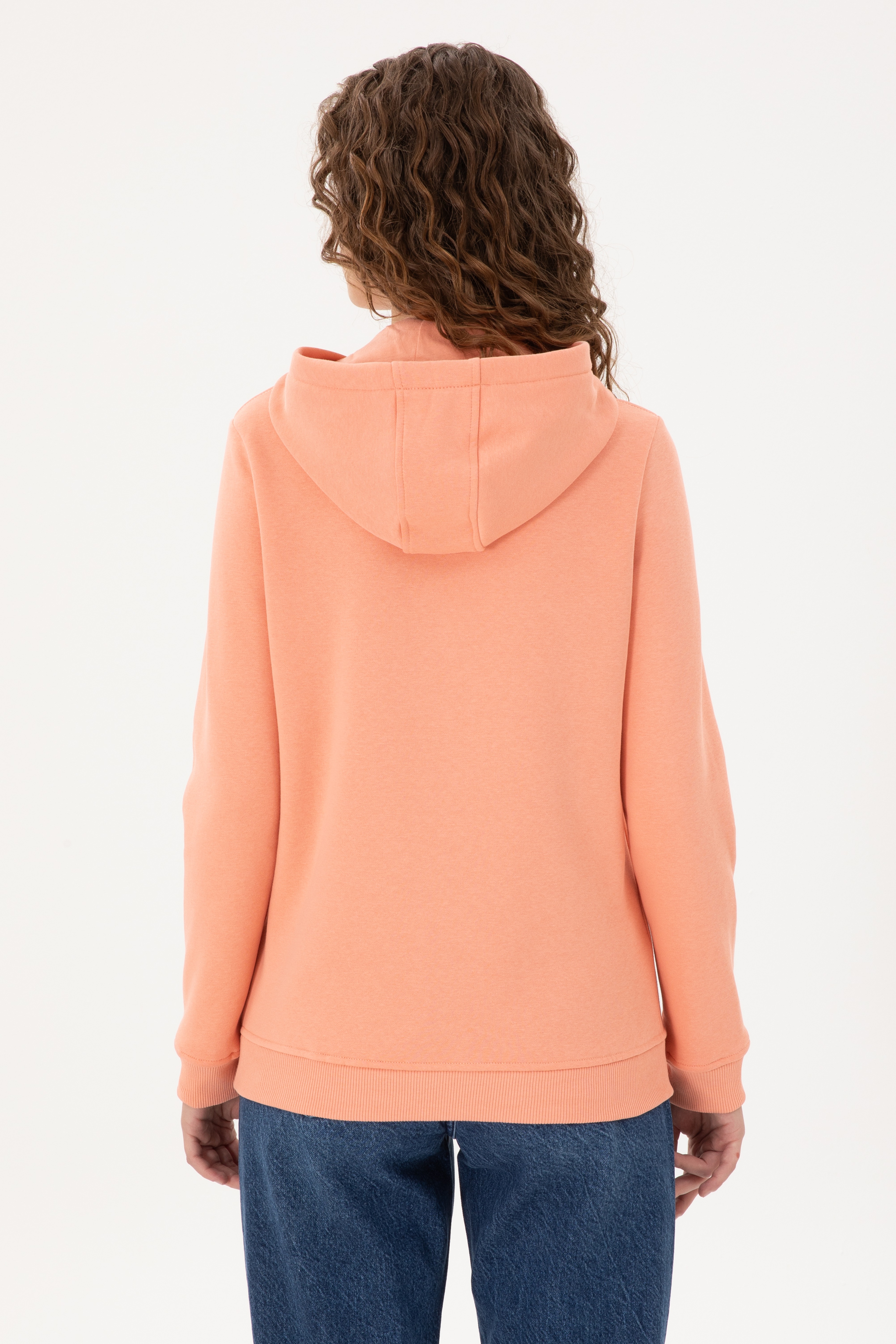 Kadın Somon Basic Kapüşonlu Sweatshirt