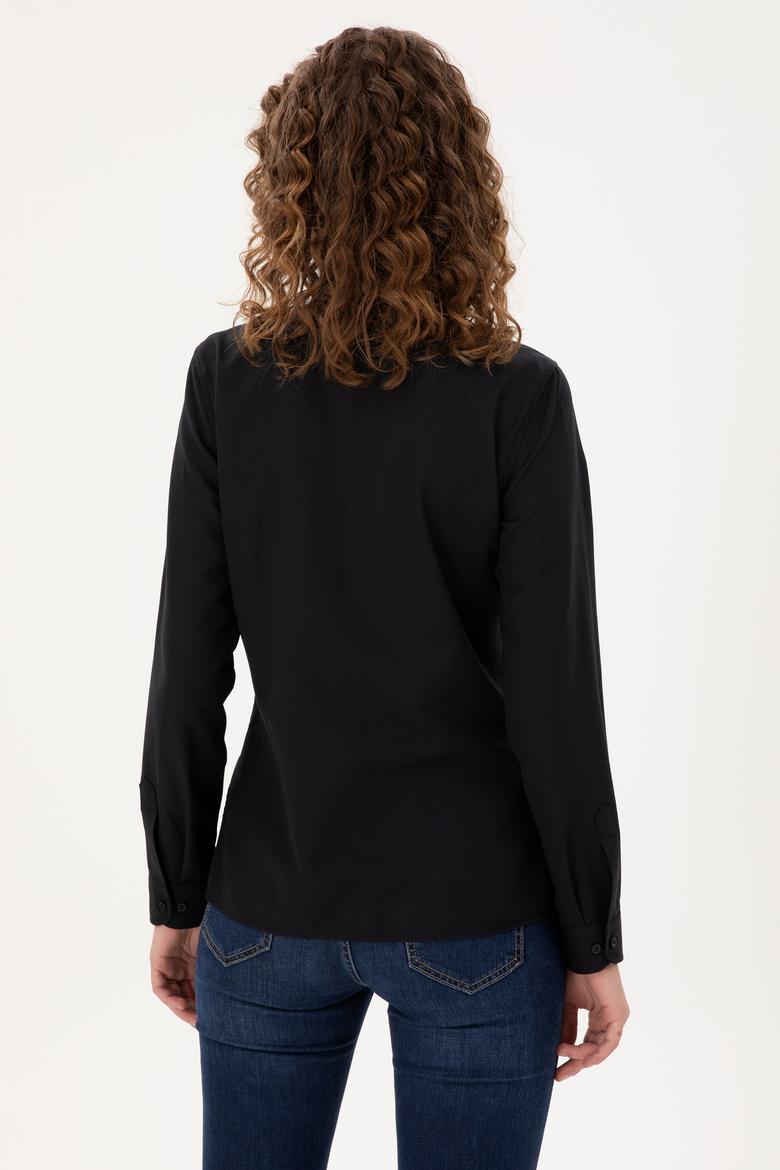 Kadın Siyah Uzun Kollu Basic Gömlek - 50295704052