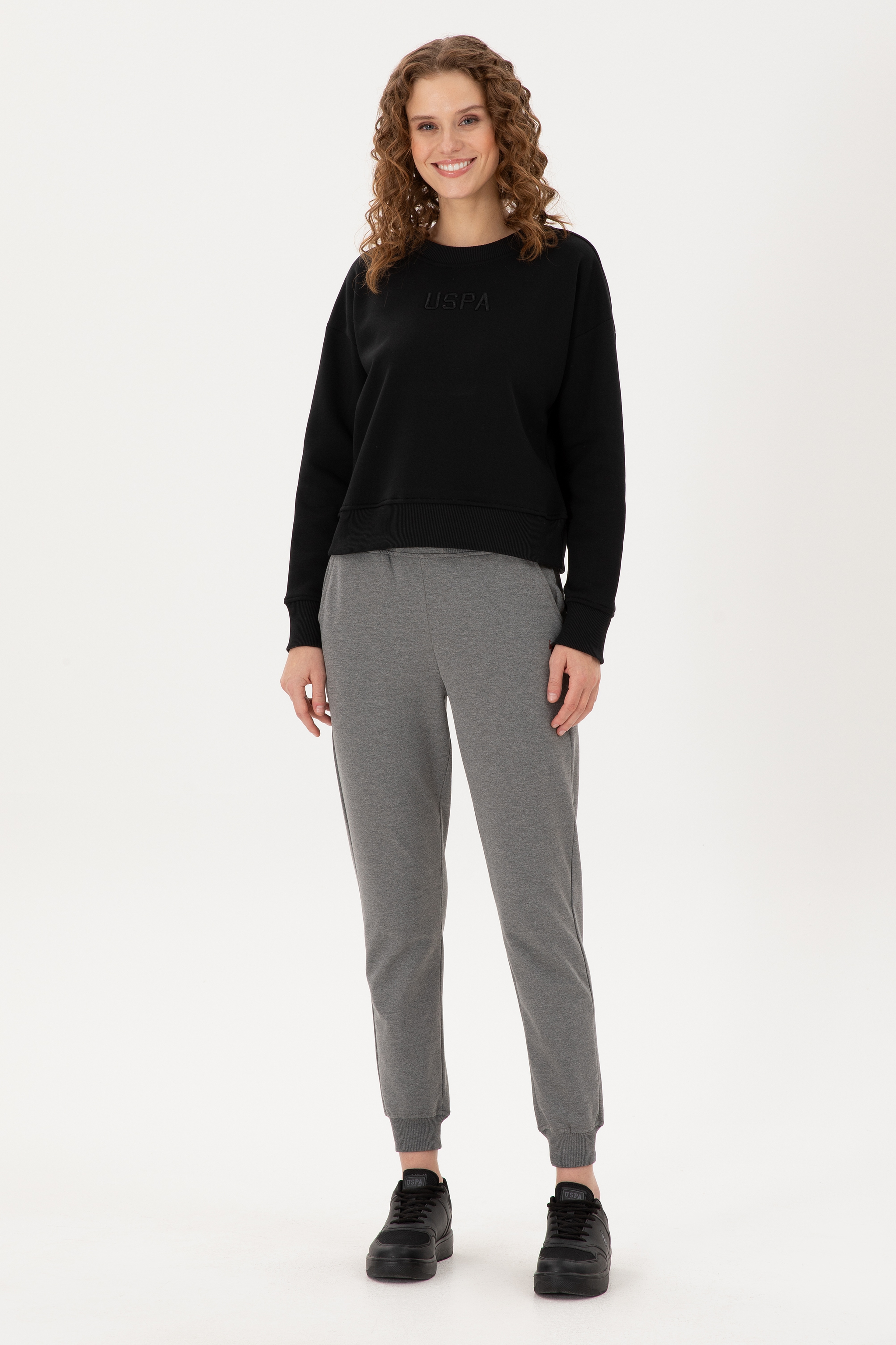Kadın Siyah Bisiklet Yaka Sweatshirt - Image 4