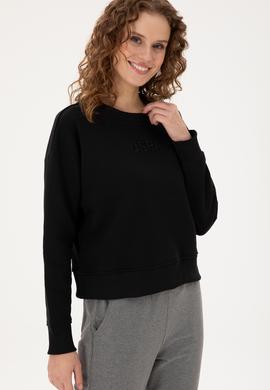 Kadın Siyah Bisiklet Yaka Sweatshirt - 50294751013