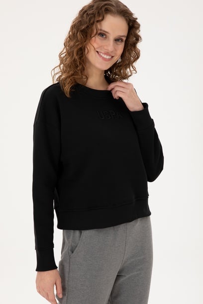Kadın Siyah Bisiklet Yaka Sweatshirt