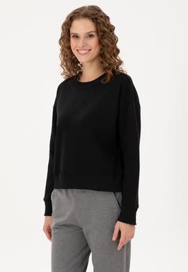 Kadın Siyah Bisiklet Yaka Sweatshirt - 50294751013