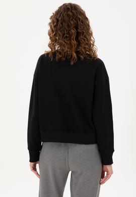 Kadın Siyah Bisiklet Yaka Sweatshirt - 50294751013