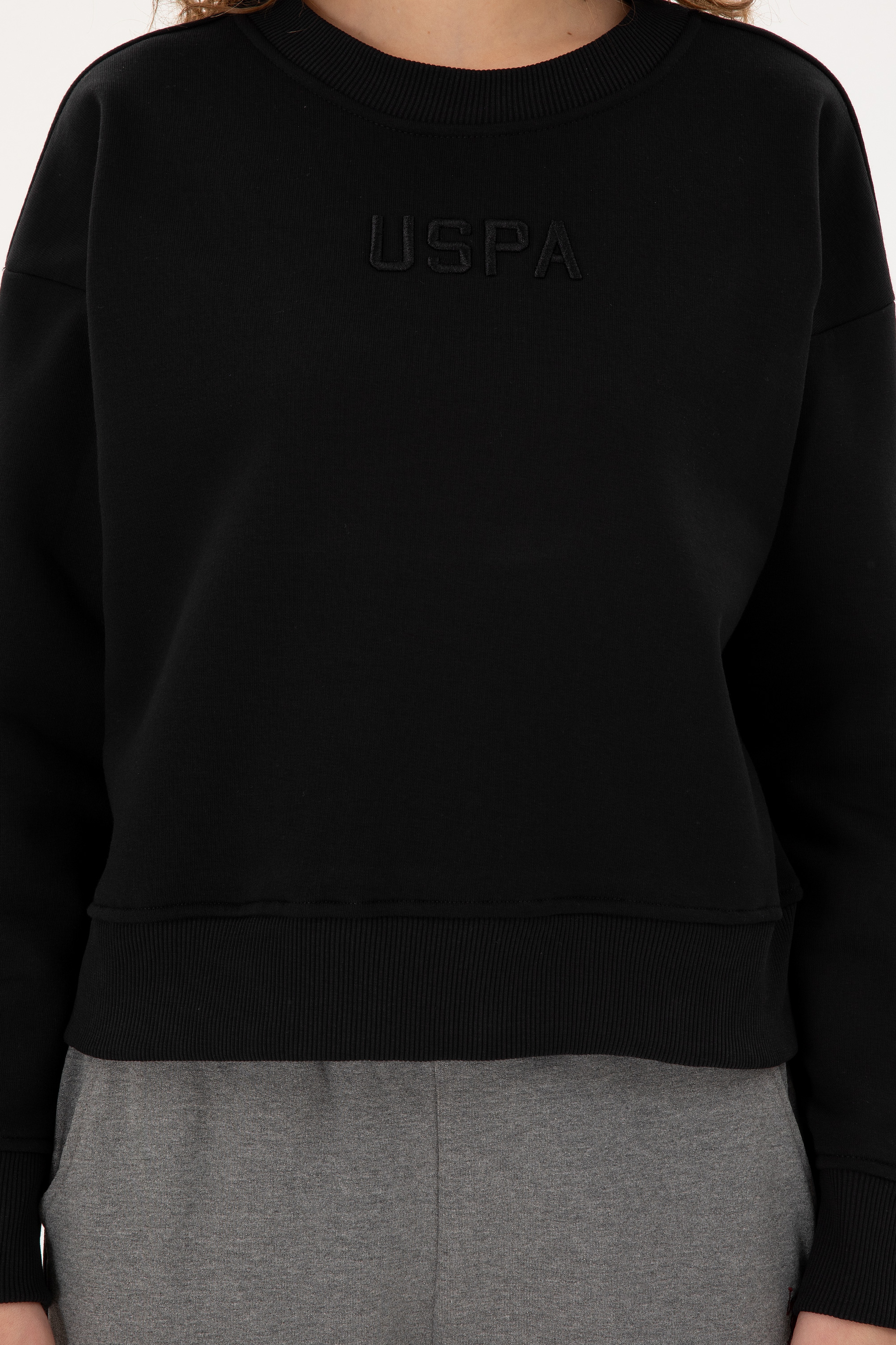 Kadın Siyah Bisiklet Yaka Sweatshirt