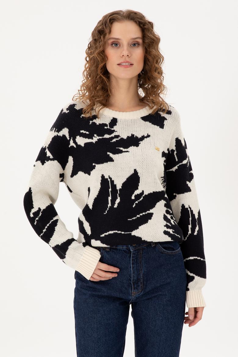 Kadın Krem Bisiklet Yaka Kazak