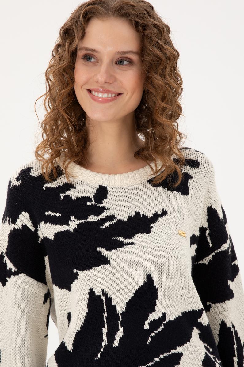 Kadın Krem Bisiklet Yaka Kazak