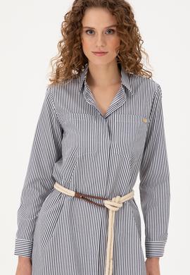 Kadın Lacivert Çizgili Mini Boy Dokuma Elbise - 50297375028