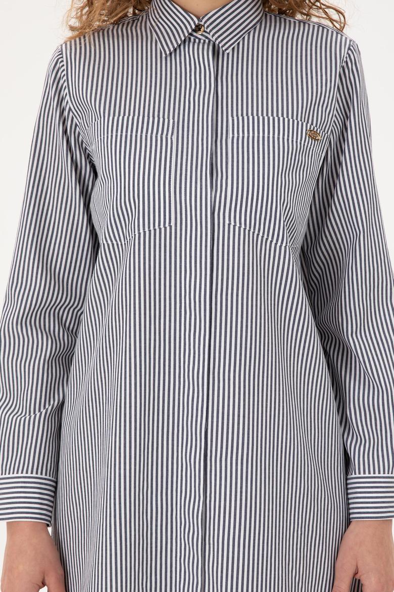 Kadın Lacivert Çizgili Mini Boy Dokuma Elbise - 50297375028