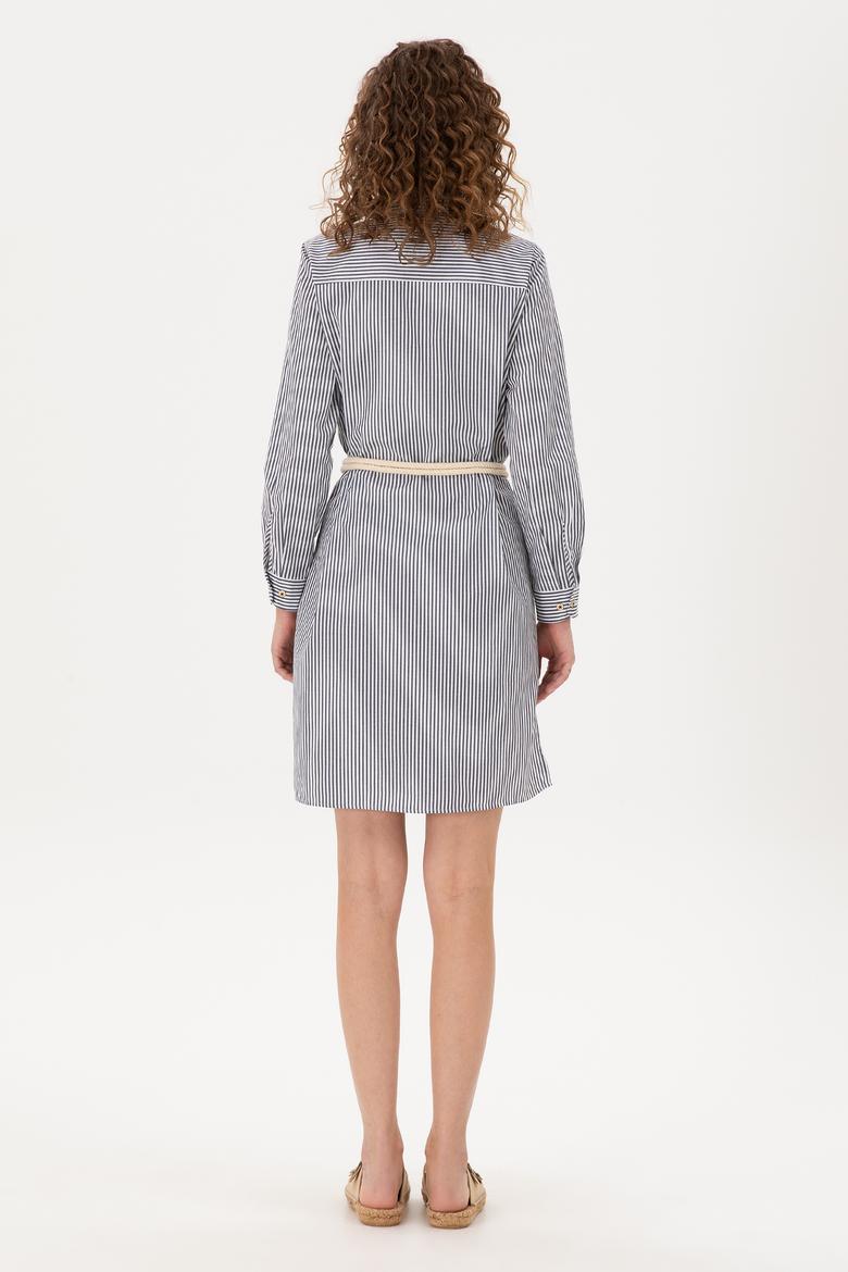 Kadın Lacivert Çizgili Mini Boy Dokuma Elbise - 50297375028