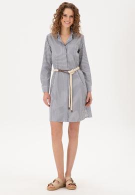 Kadın Lacivert Çizgili Mini Boy Dokuma Elbise - 50297375028