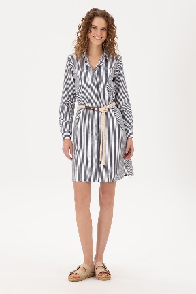 Kadın Lacivert Çizgili Mini Boy Dokuma Elbise