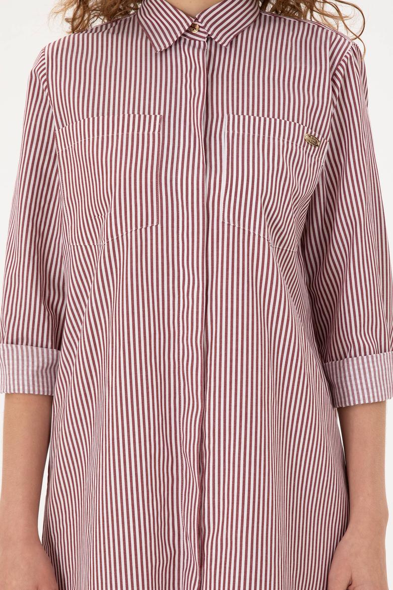 Kadın Bordo Çizgili Mini Boy Dokuma Elbise - 50297375011