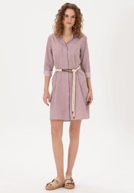 Kadın Bordo Çizgili Mini Boy Dokuma Elbise - 50297375011