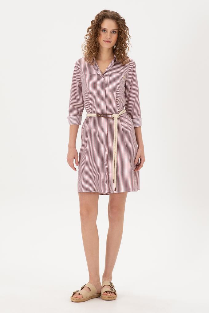 Kadın Bordo Çizgili Mini Boy Dokuma Elbise