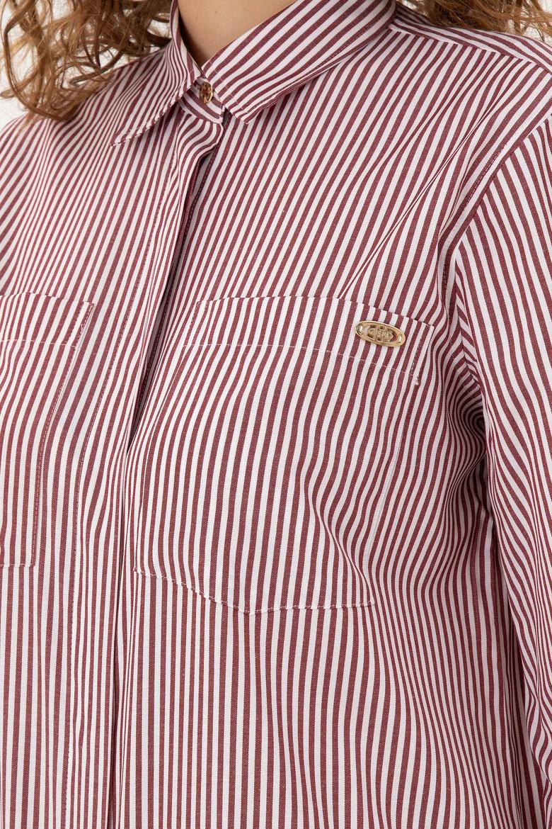 Kadın Bordo Çizgili Mini Boy Dokuma Elbise - 50297375011