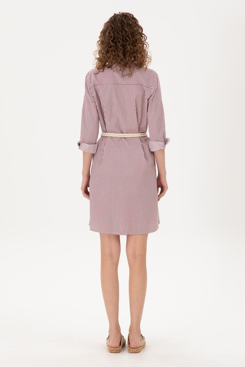 Kadın Bordo Çizgili Mini Boy Dokuma Elbise - 50297375011