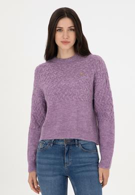 Kadın Menekşe Melanj Bisiklet Yaka Kazak - 50293156022