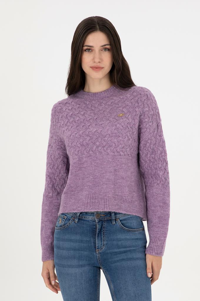 Kadın Menekşe Melanj Bisiklet Yaka Kazak