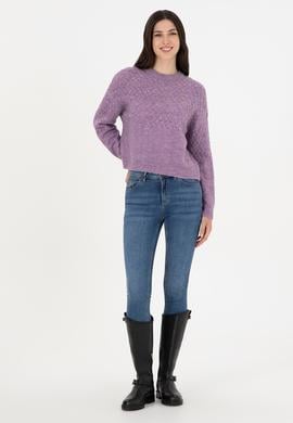 Kadın Menekşe Melanj Bisiklet Yaka Kazak - 50293156022