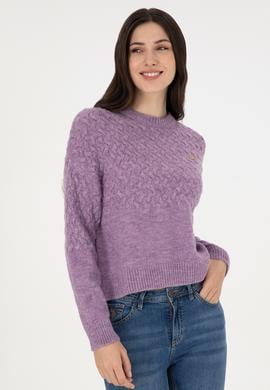 Kadın Menekşe Melanj Bisiklet Yaka Kazak - 50293156022