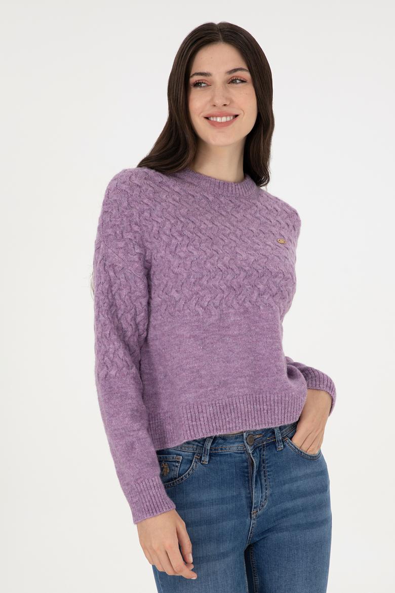 Kadın Menekşe Melanj Bisiklet Yaka Kazak - 50293156022