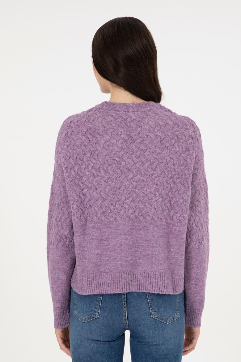 Kadın Menekşe Melanj Bisiklet Yaka Kazak - 50293156022