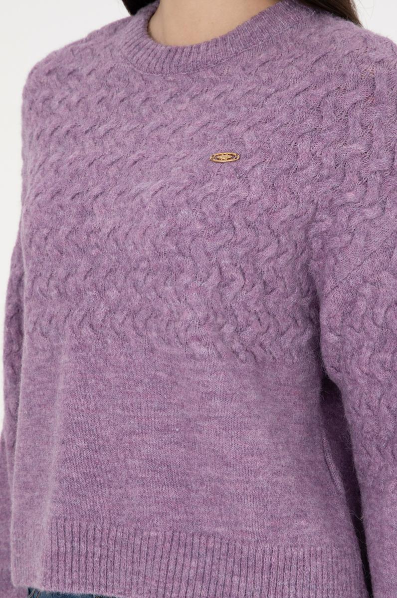 Kadın Menekşe Melanj Bisiklet Yaka Kazak