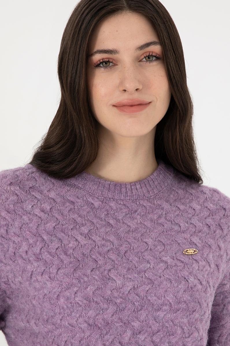 Kadın Menekşe Melanj Bisiklet Yaka Kazak