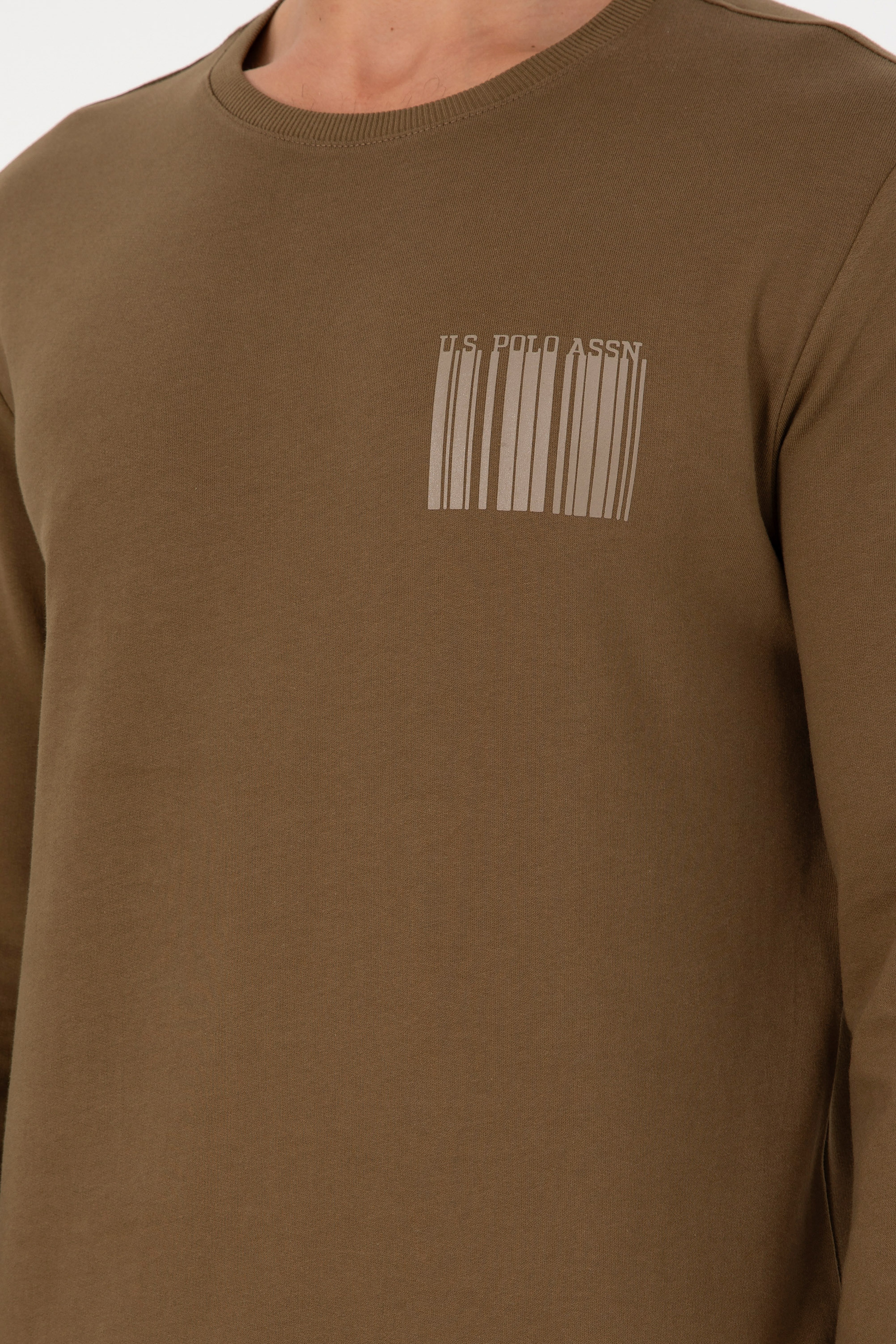 Erkek Regular Fit Bisiklet Yaka Haki Sweatshirt - Image 7