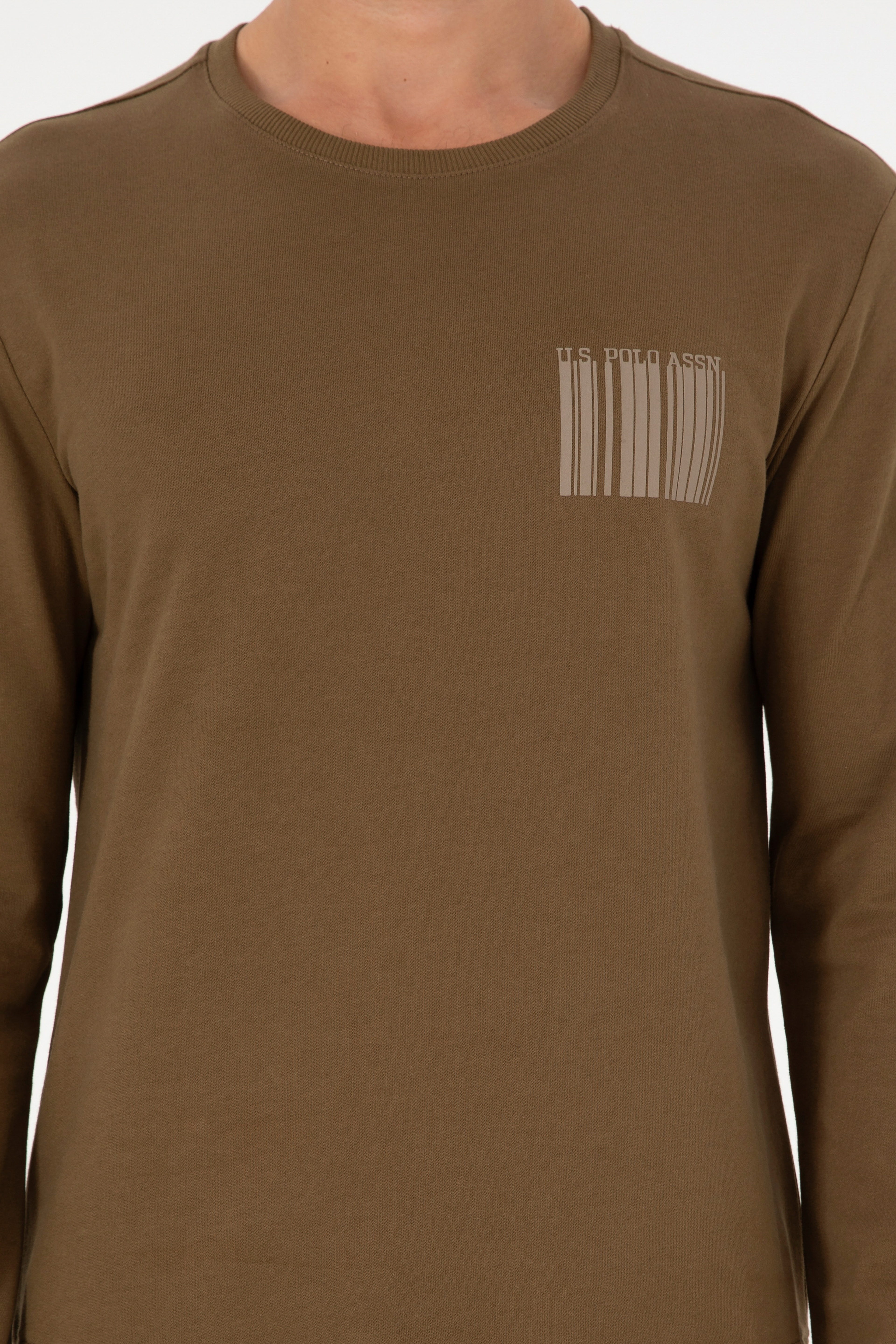 Erkek Regular Fit Bisiklet Yaka Haki Sweatshirt - Image 6