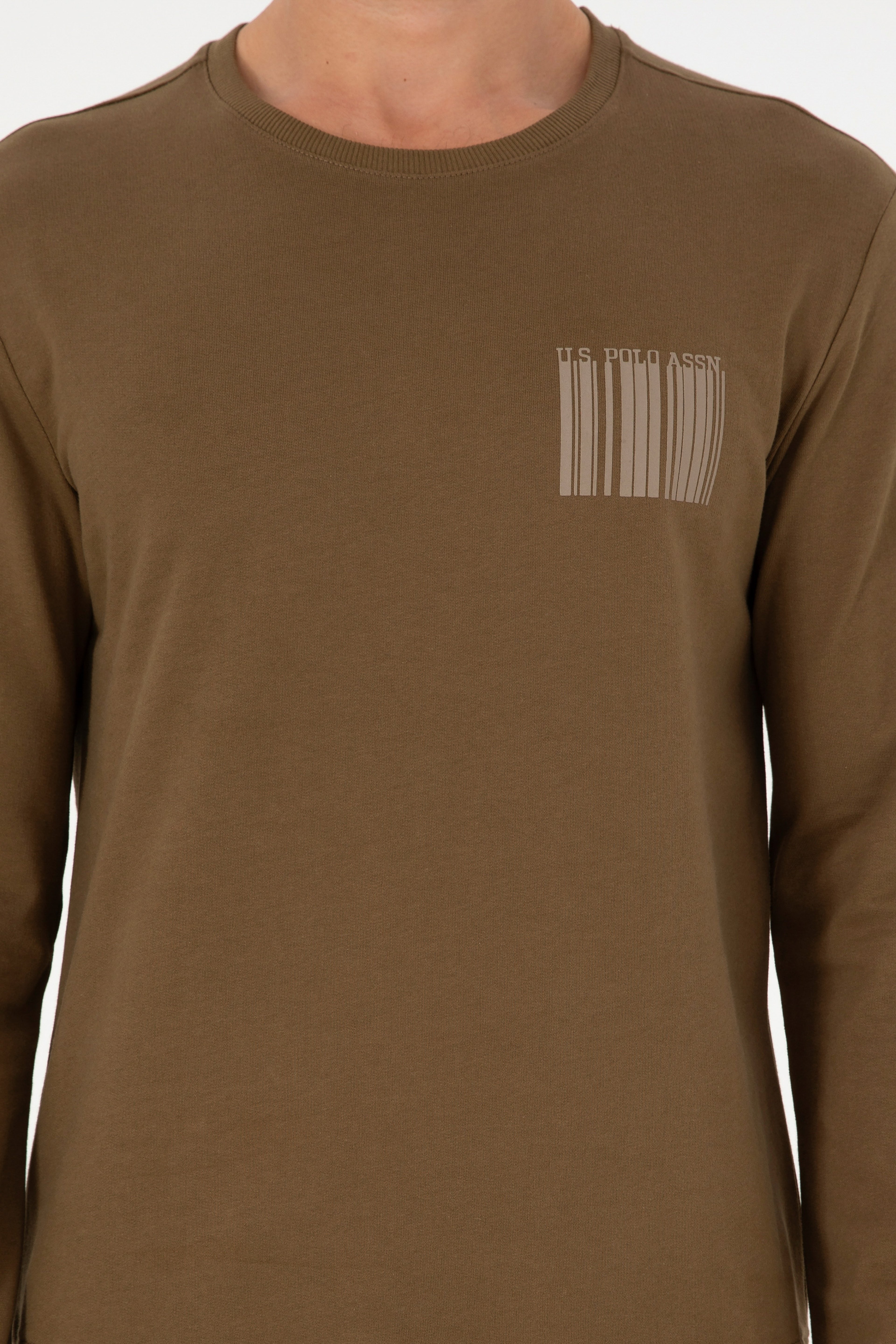 Erkek Regular Fit Bisiklet Yaka Haki Sweatshirt
