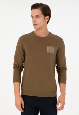 Erkek Regular Fit Bisiklet Yaka Haki Sweatshirt - 50290252038