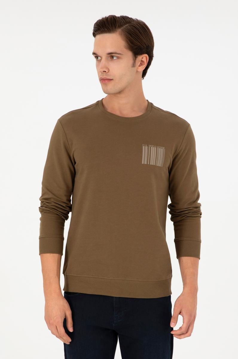 Erkek Regular Fit Bisiklet Yaka Haki Sweatshirt