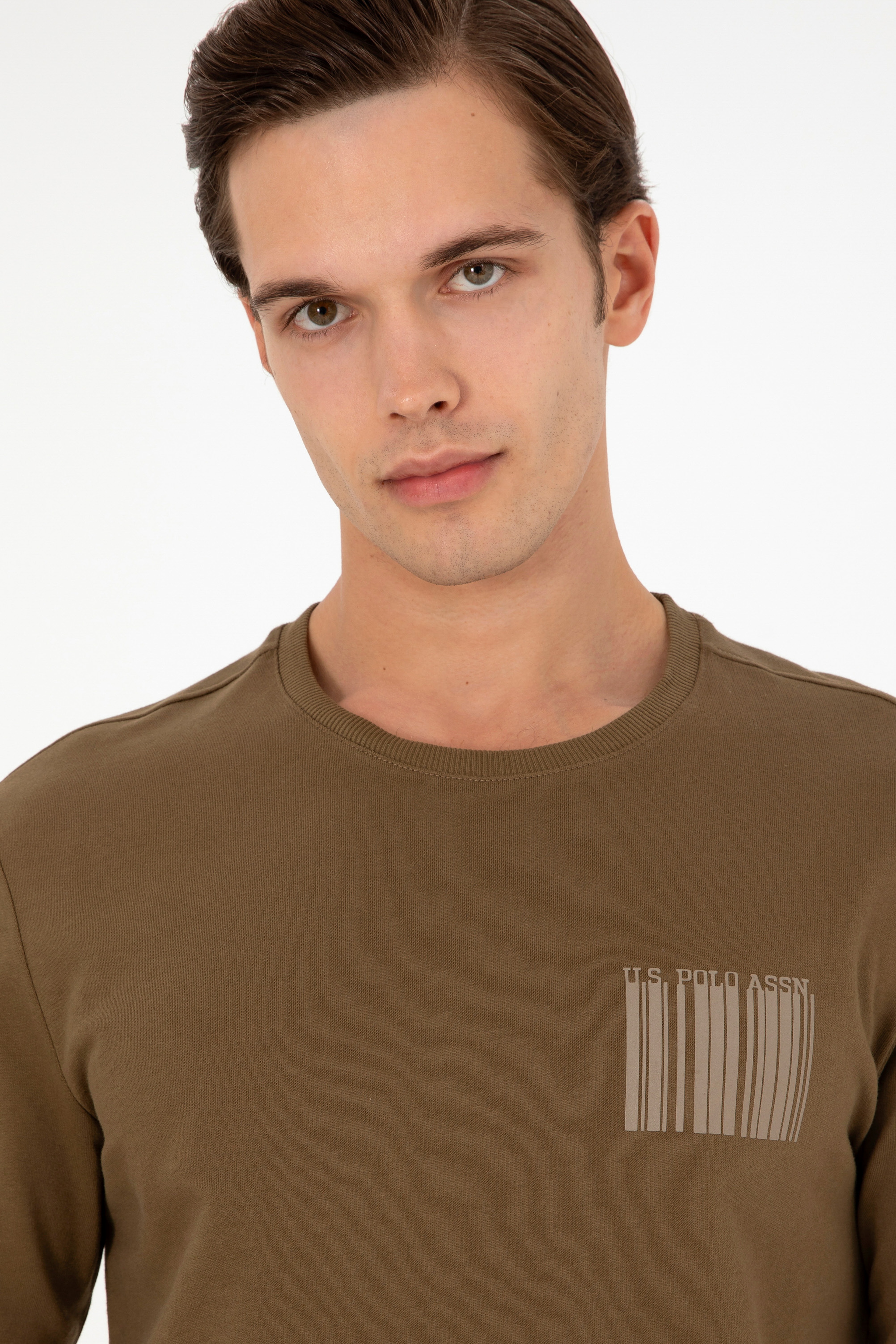 Erkek Regular Fit Bisiklet Yaka Haki Sweatshirt