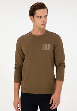 Erkek Regular Fit Bisiklet Yaka Haki Sweatshirt - 50290252038