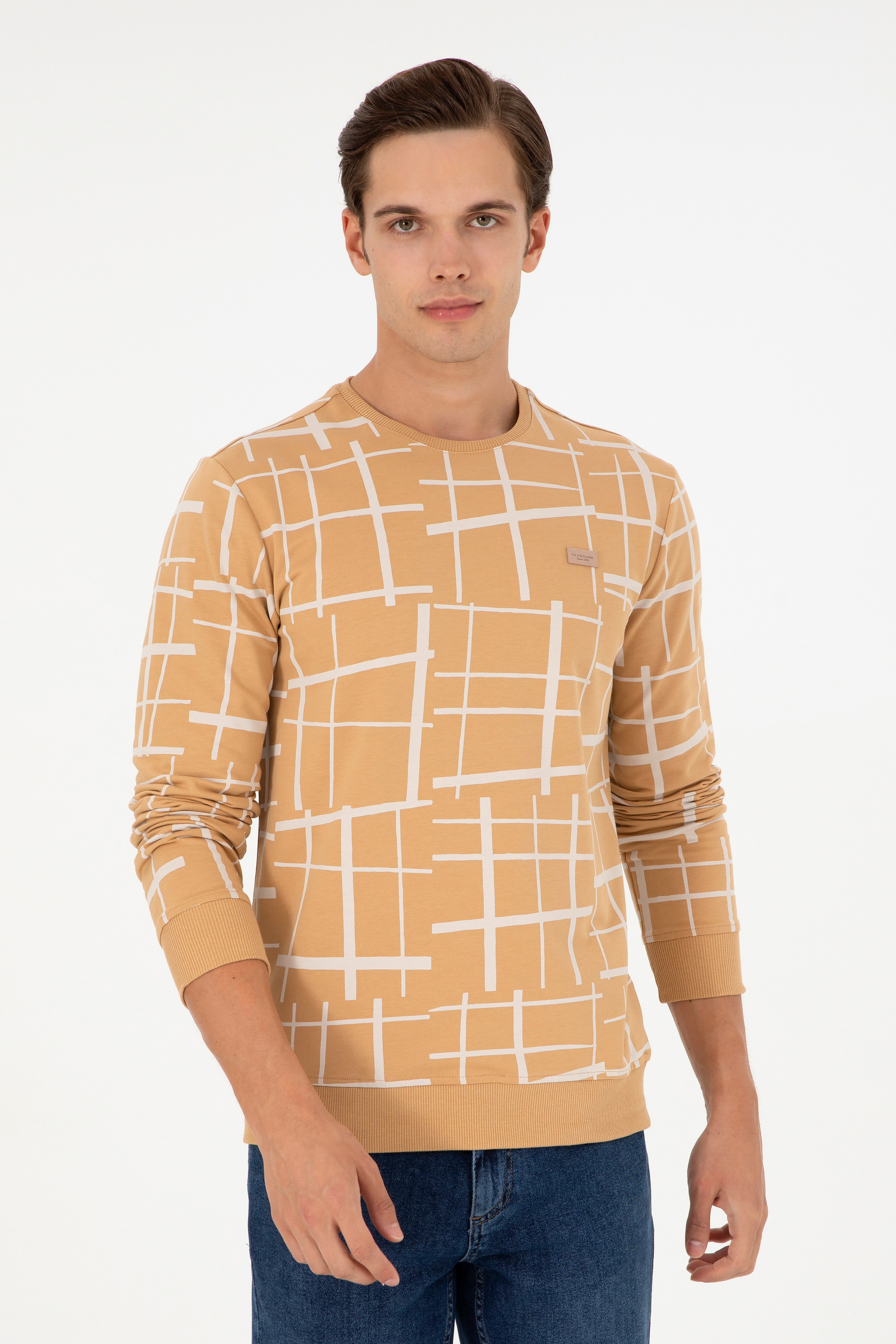 Erkek Regular Fit Bisiklet Yaka Camel Sweatshirt - Image 1