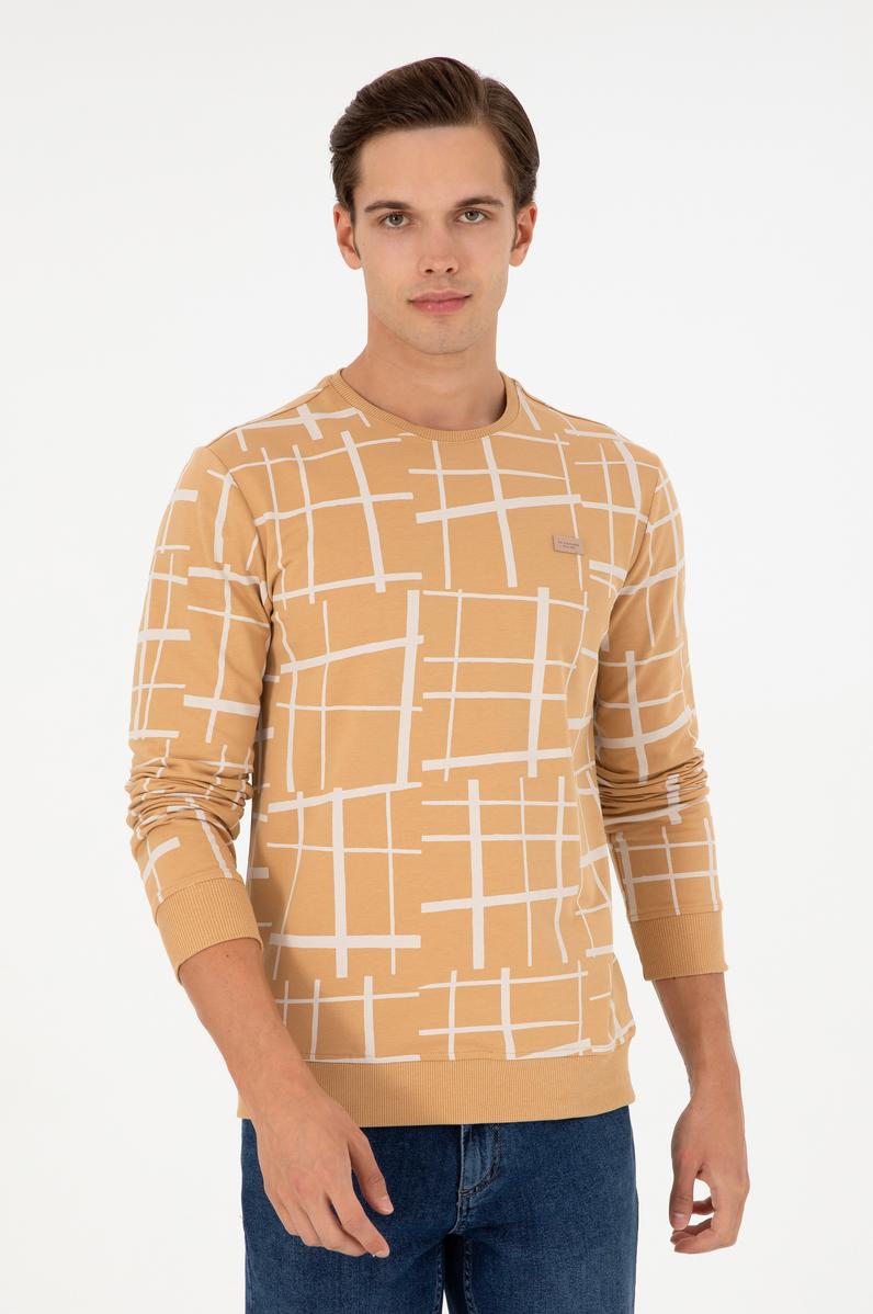 Erkek Regular Fit Bisiklet Yaka Camel Sweatshirt