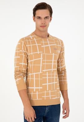 Erkek Regular Fit Bisiklet Yaka Camel Sweatshirt - 50290743008