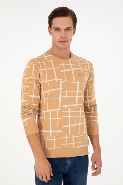 Erkek Regular Fit Bisiklet Yaka Camel Sweatshirt