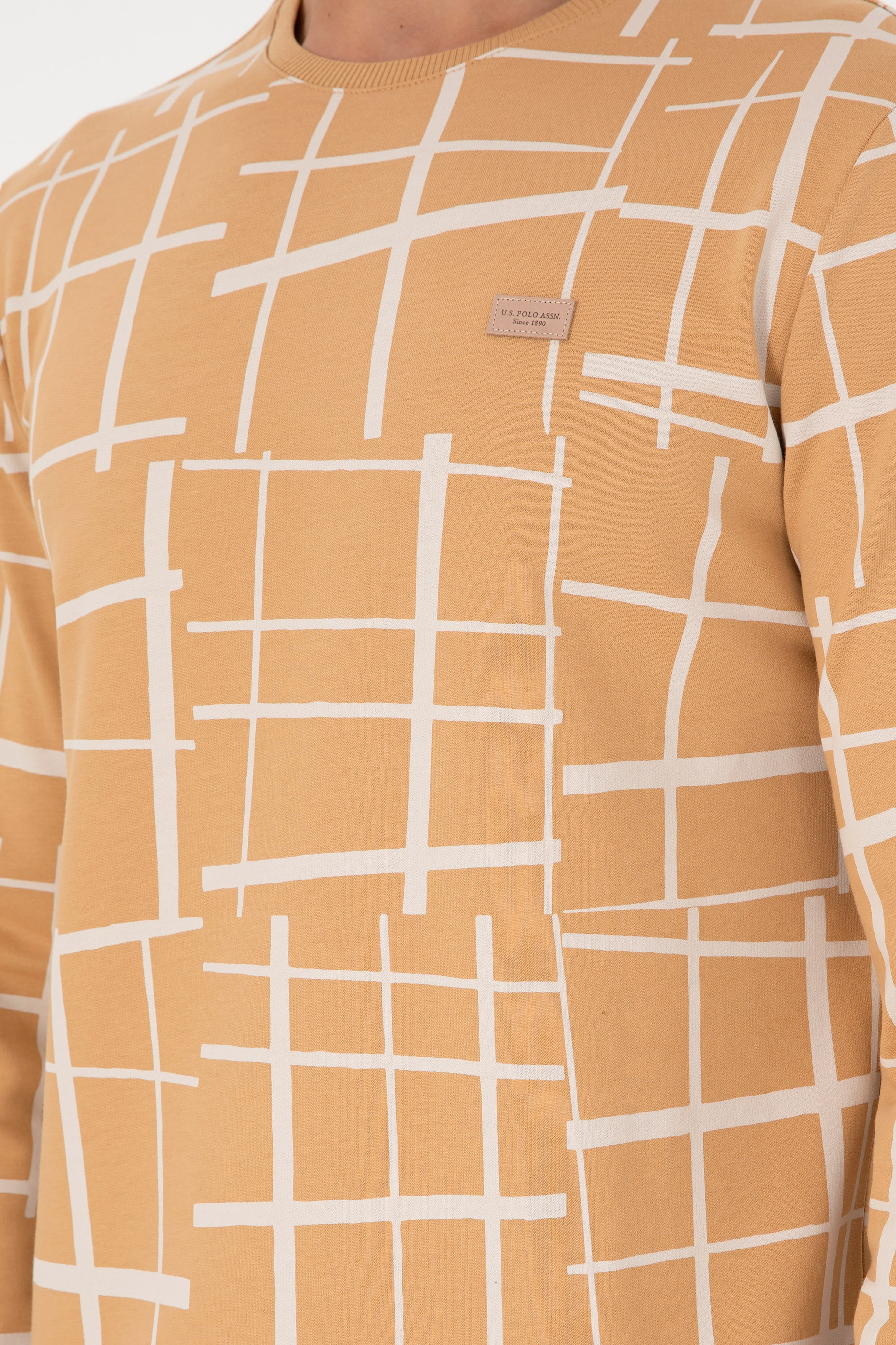 Erkek Regular Fit Bisiklet Yaka Camel Sweatshirt - Image 7