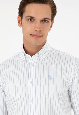 Erkek Açık Mavi Çizgili Beyaz Gömlek - 50296420019